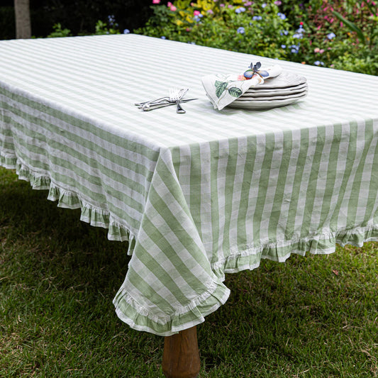 Juliska- Gingham Ruffle 60" x 120" Tablecloth - Ocean