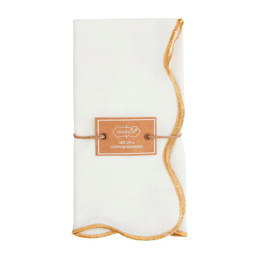 Mudpie-gold/white scalloped napkin set/4