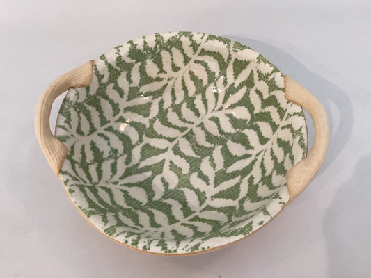 Terrafirma-9” Veg Bowl w/Handles Fern Print in Citrus