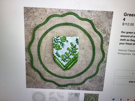 Pomegranate-scalloped rice paper placemat set 4 green