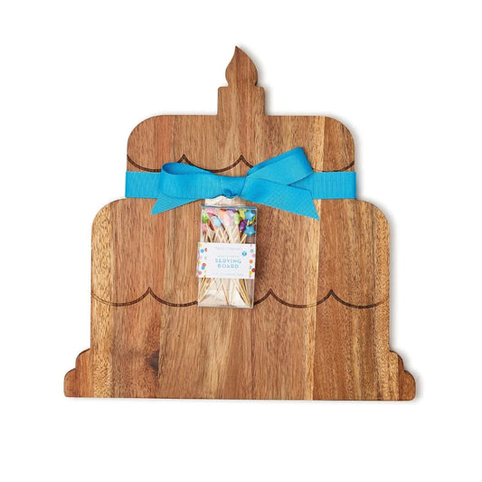 Two's company-birthday cake serving board w/20 star picks
