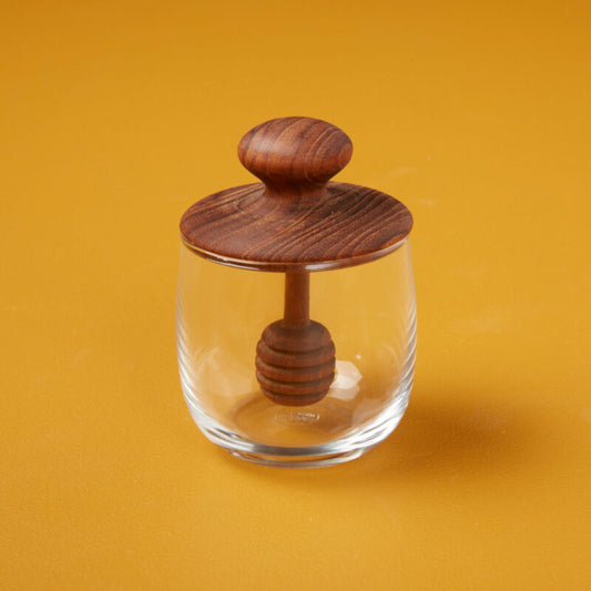 Be home-Teak & Glass Honey Jar, Mini