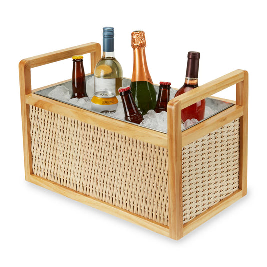 Twine Living Co-Rattan and wood beverage tub