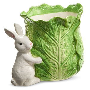Raz-9" Green Cabbage Container with Bunny