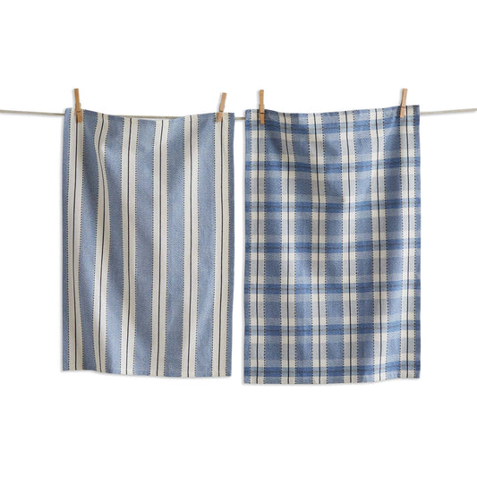Tag-STRIPE & PLAID DISHTOWEL SET/2 BLUE MULTI