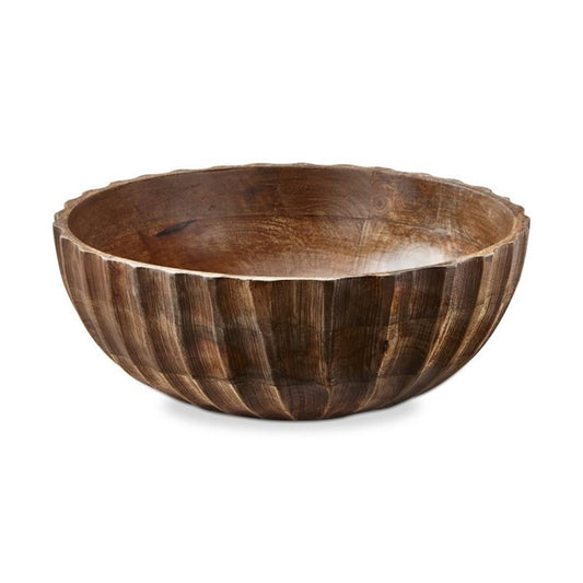 Tag-FLUTED WOOD BOWL LARGE