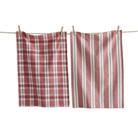 Tag-STRIPE & PLAID DISHTOWEL SET/2 RED MULTI