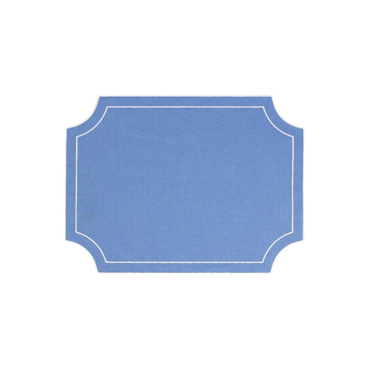Vietri-Tessuti Cornflower Blue Rectangular Placemats with White Stitching - Set of 4