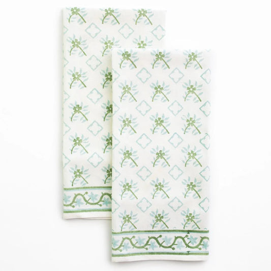 Pomegranate - India Hick Home Cuban Flower Palladian Blue & Soft Sage Tea Towel